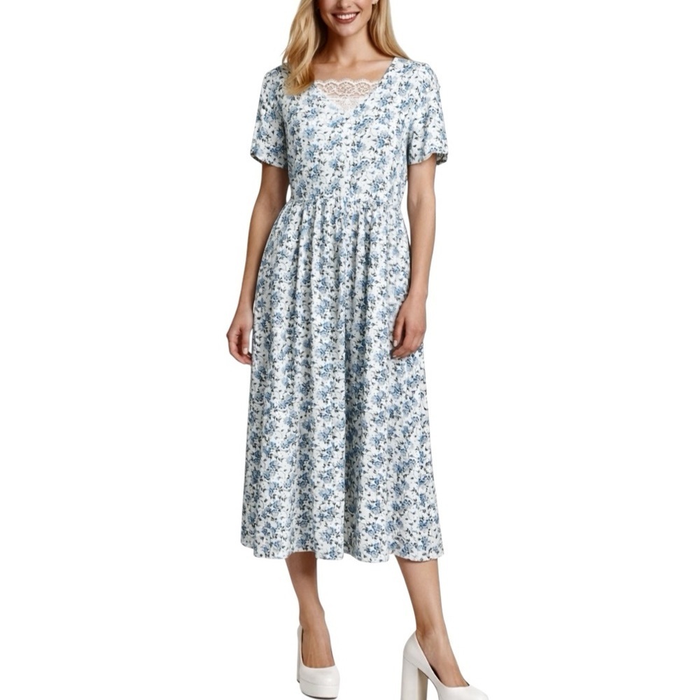 Cottagecore 80's Midi Dress 8 Floral Vintage Country Grandmacore